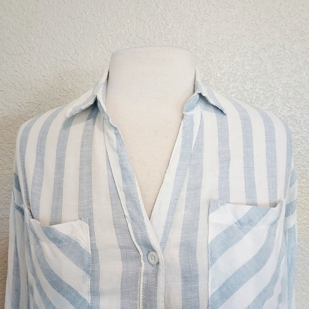 Thread & Supply Blue & White Striped Button Up Size XS - Picture 3 of 11